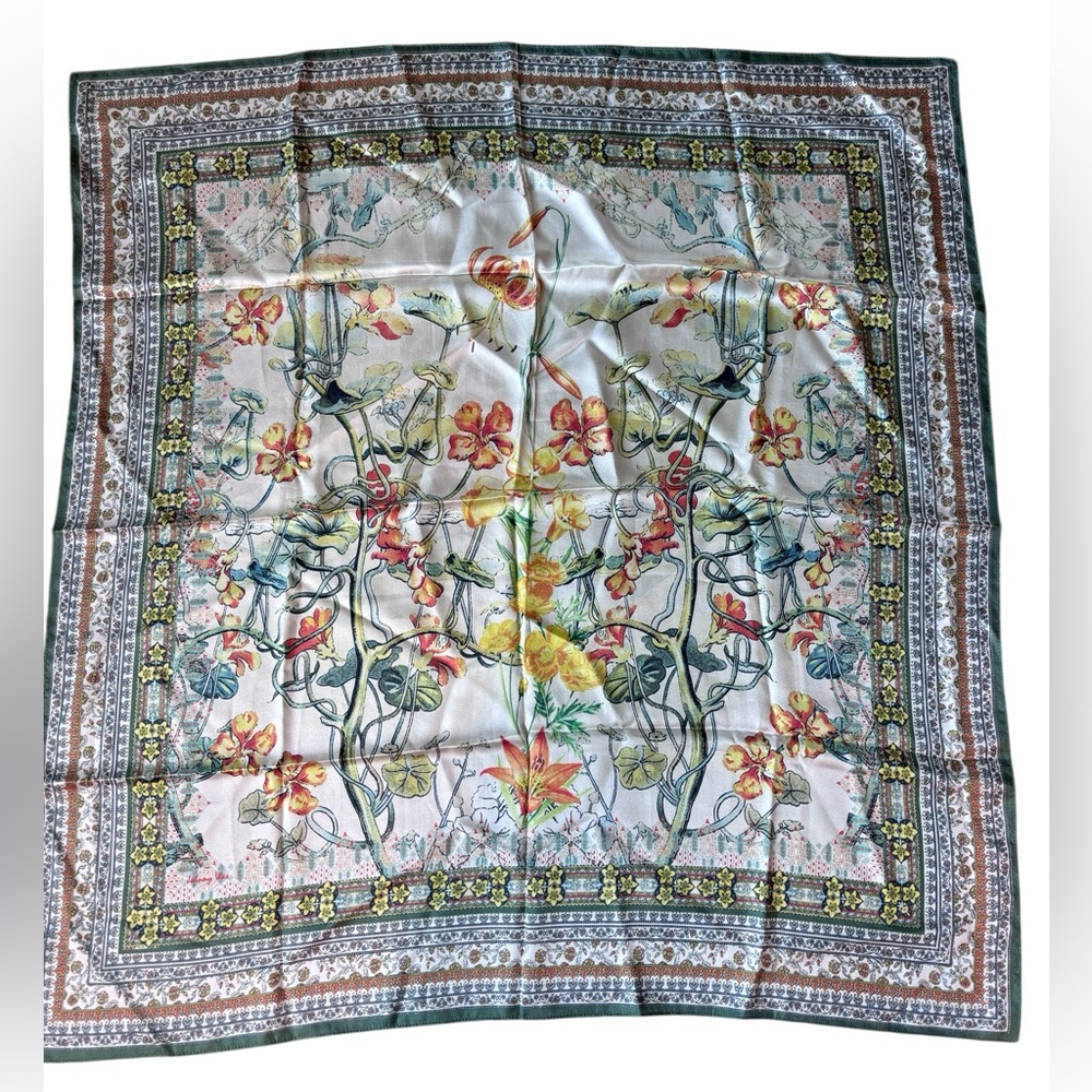 Johnny Was Floral and Geometric Scarf 34” x 34”